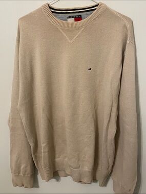 Tommy Hilfiger Men's Sand Crewneck Sweater with Flag Logo